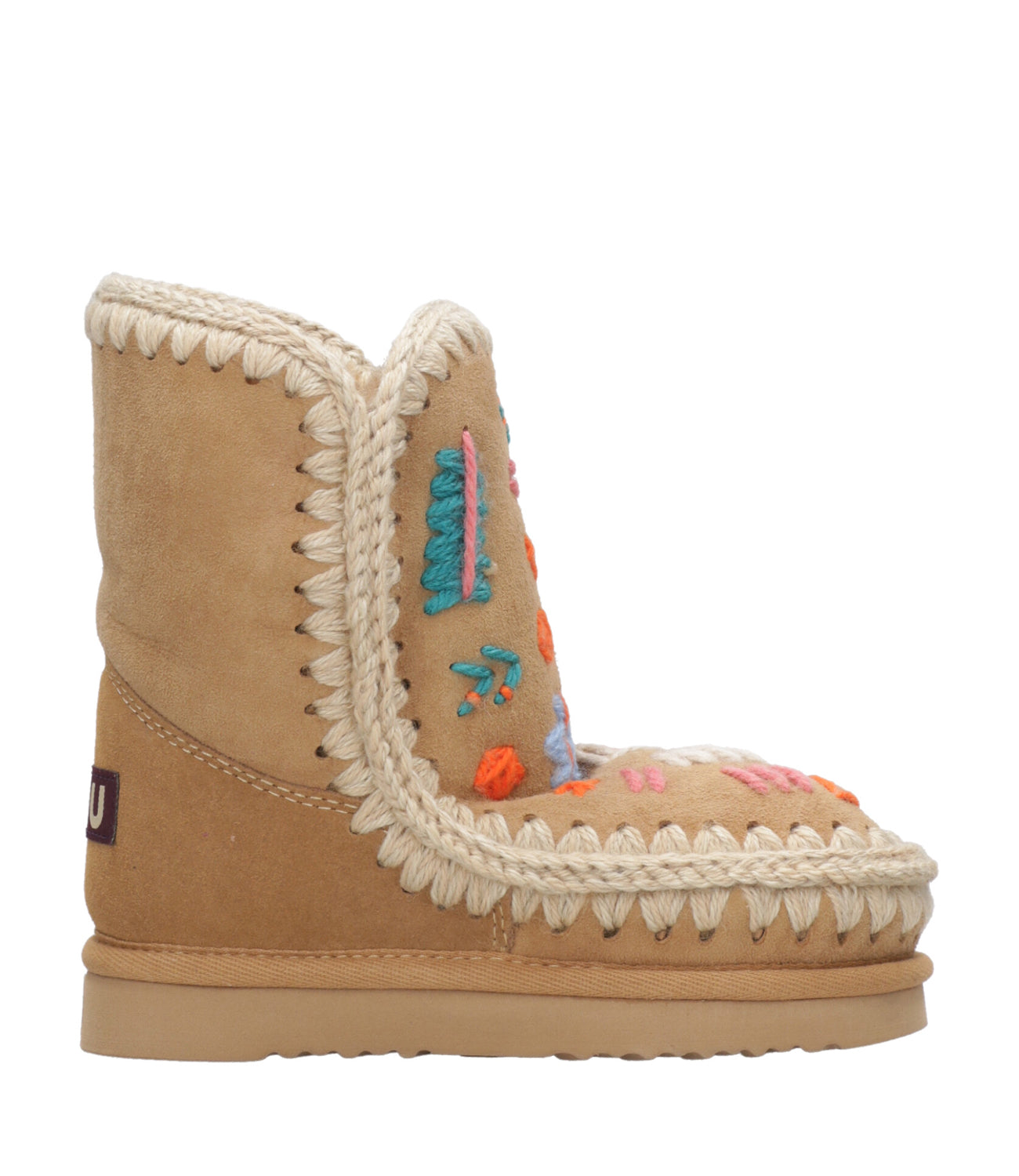 Mou Kids | Eskimo 04 Wool Embroidery Tobacco ankle boot