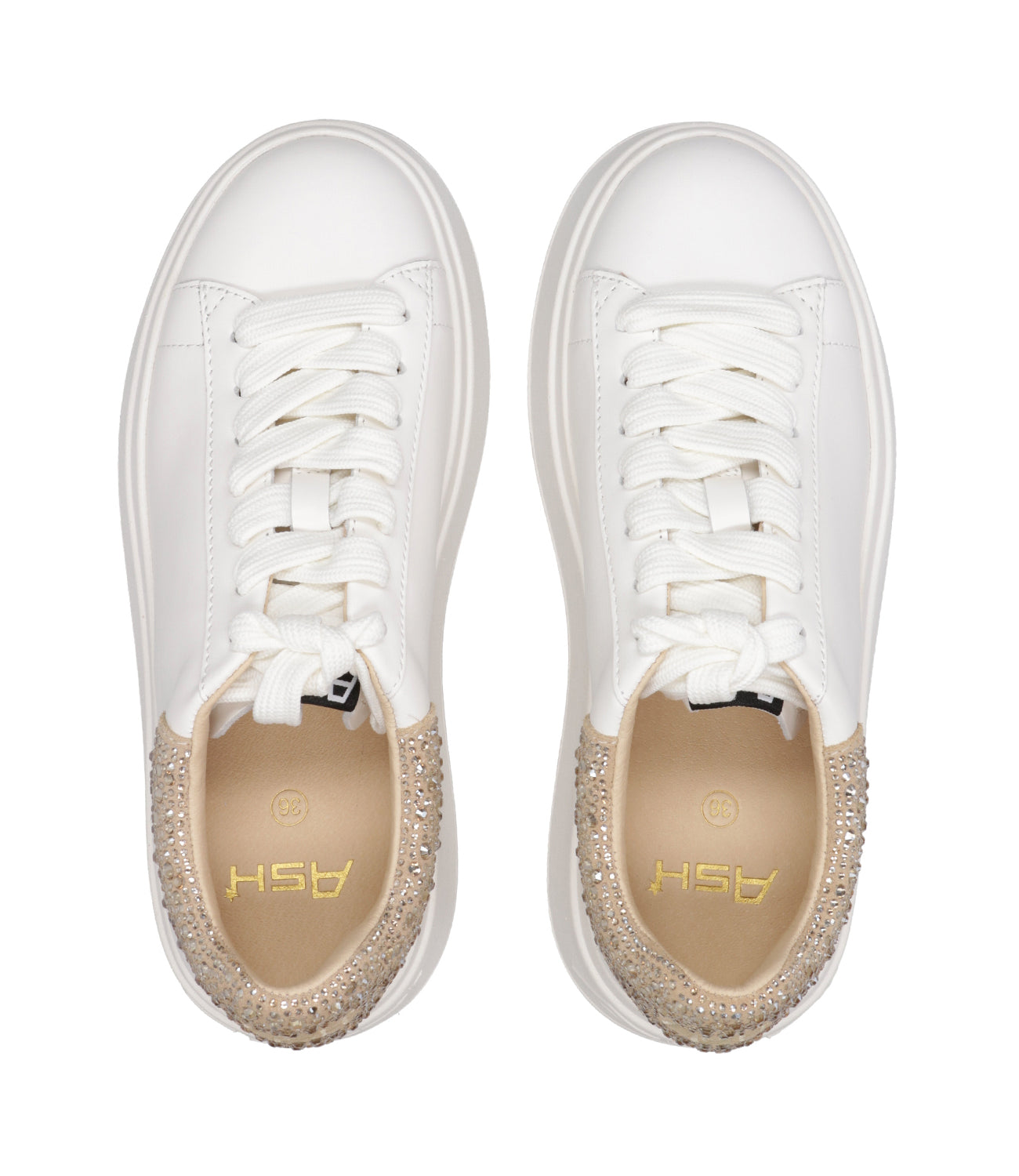 Ash Sport | Moby Rhinestone White and Beige Sneakers