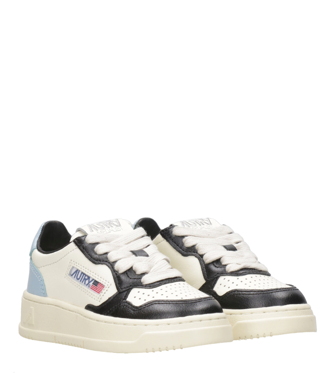 Autry Kids | Sneakers Medalist Low Bianco Nero e Celeste