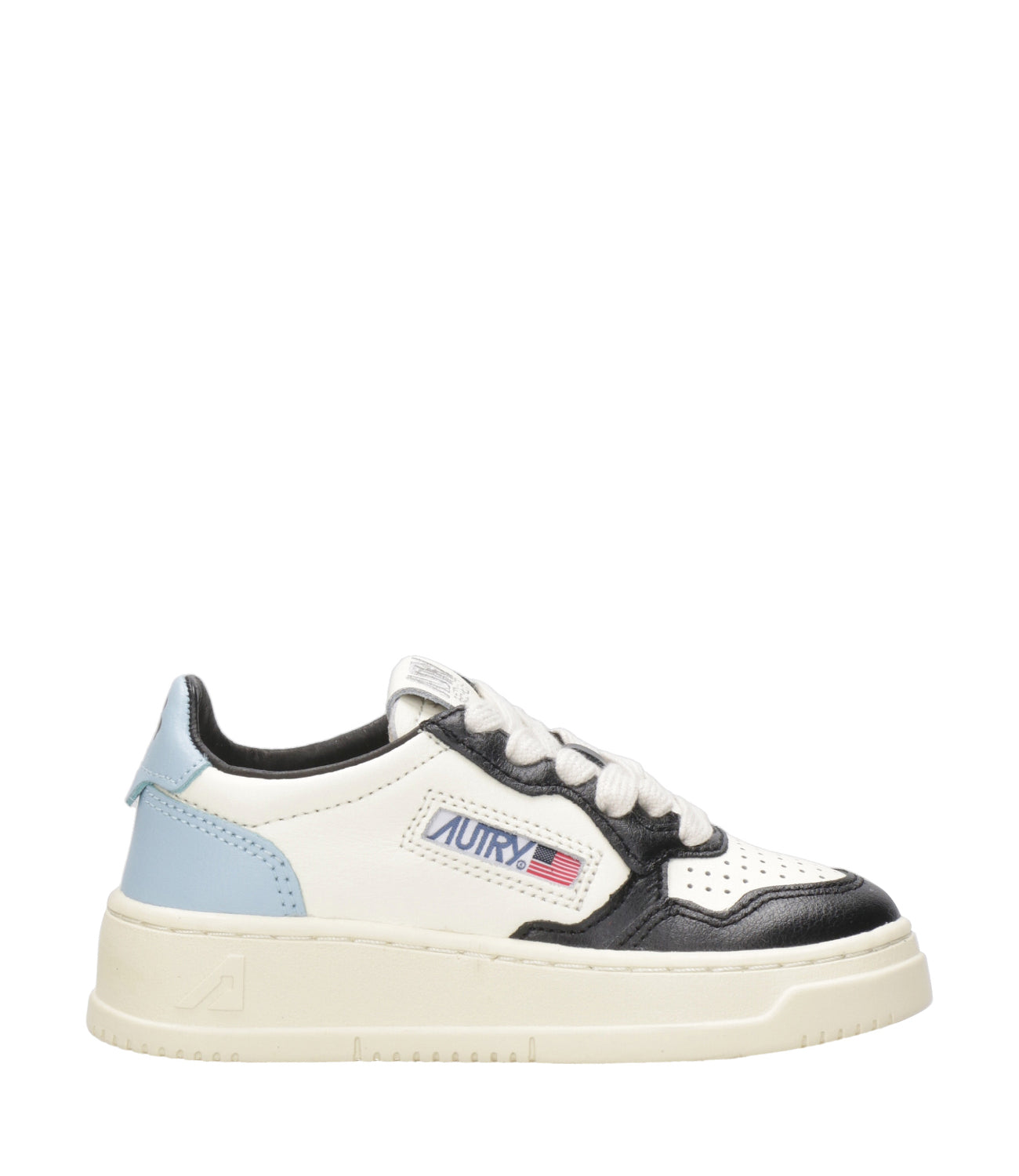 Autry Kids | Medalist Low White Black and Light Blue Sneakers