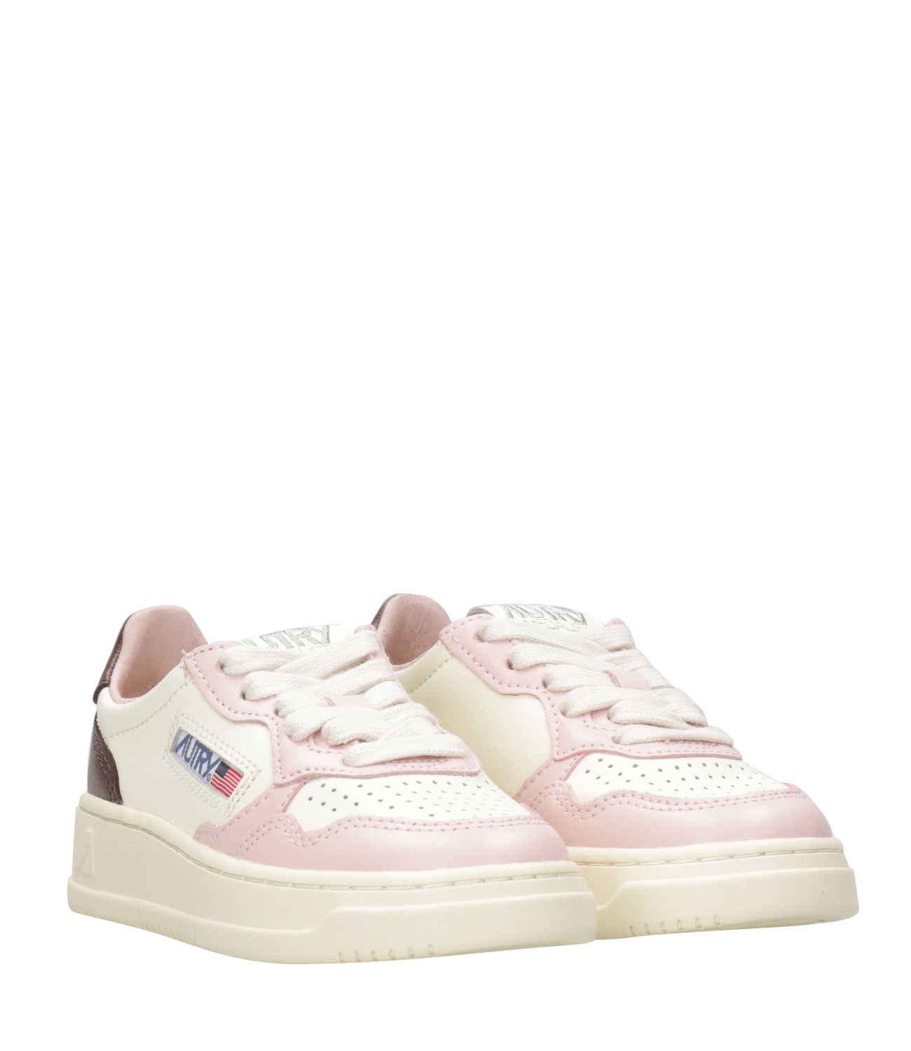 Autry Kids | Sneakers Medalist Low Bianco Marrone e Rosa