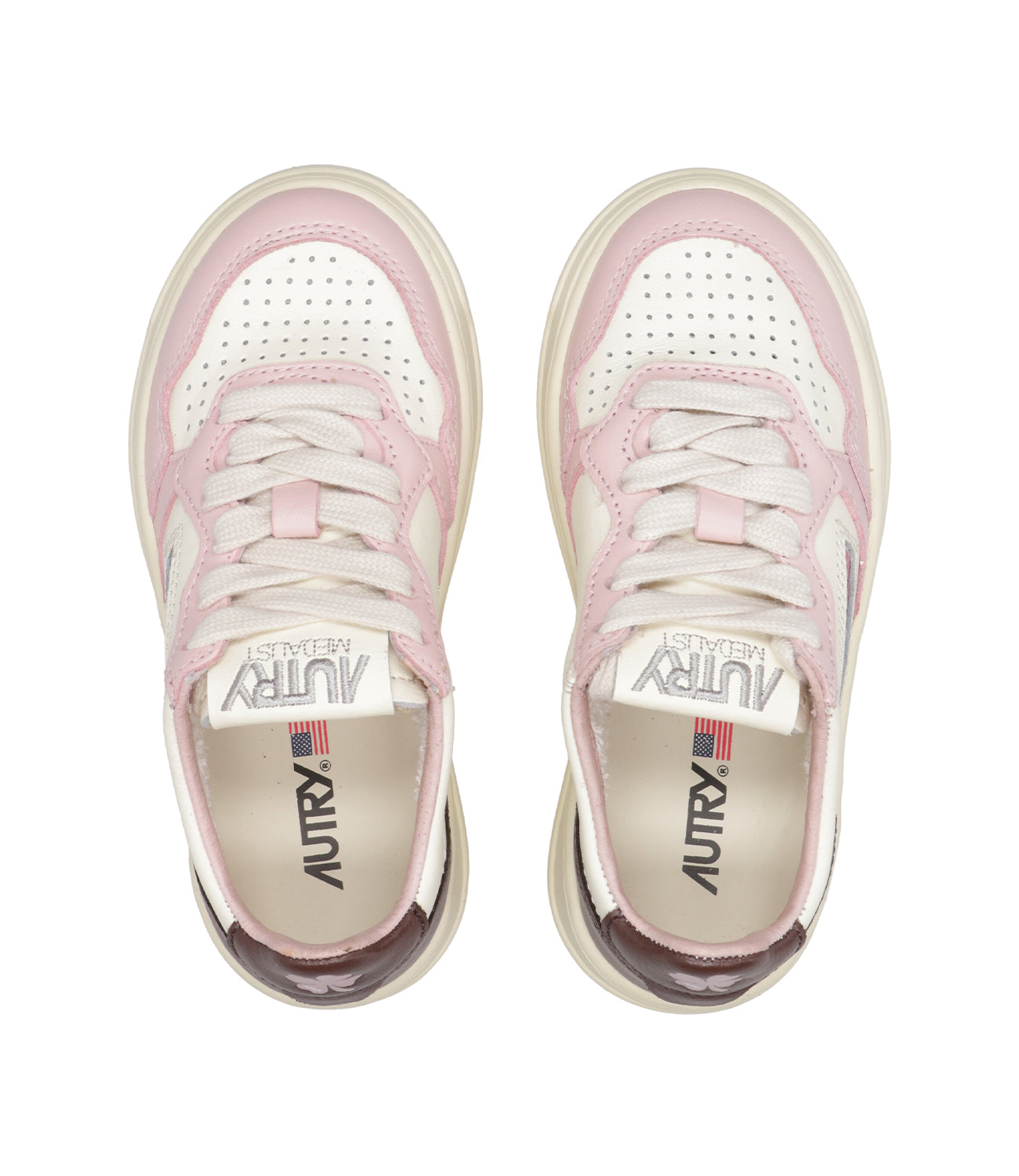 Autry Kids | Sneakers Medalist Low Bianco Marrone e Rosa