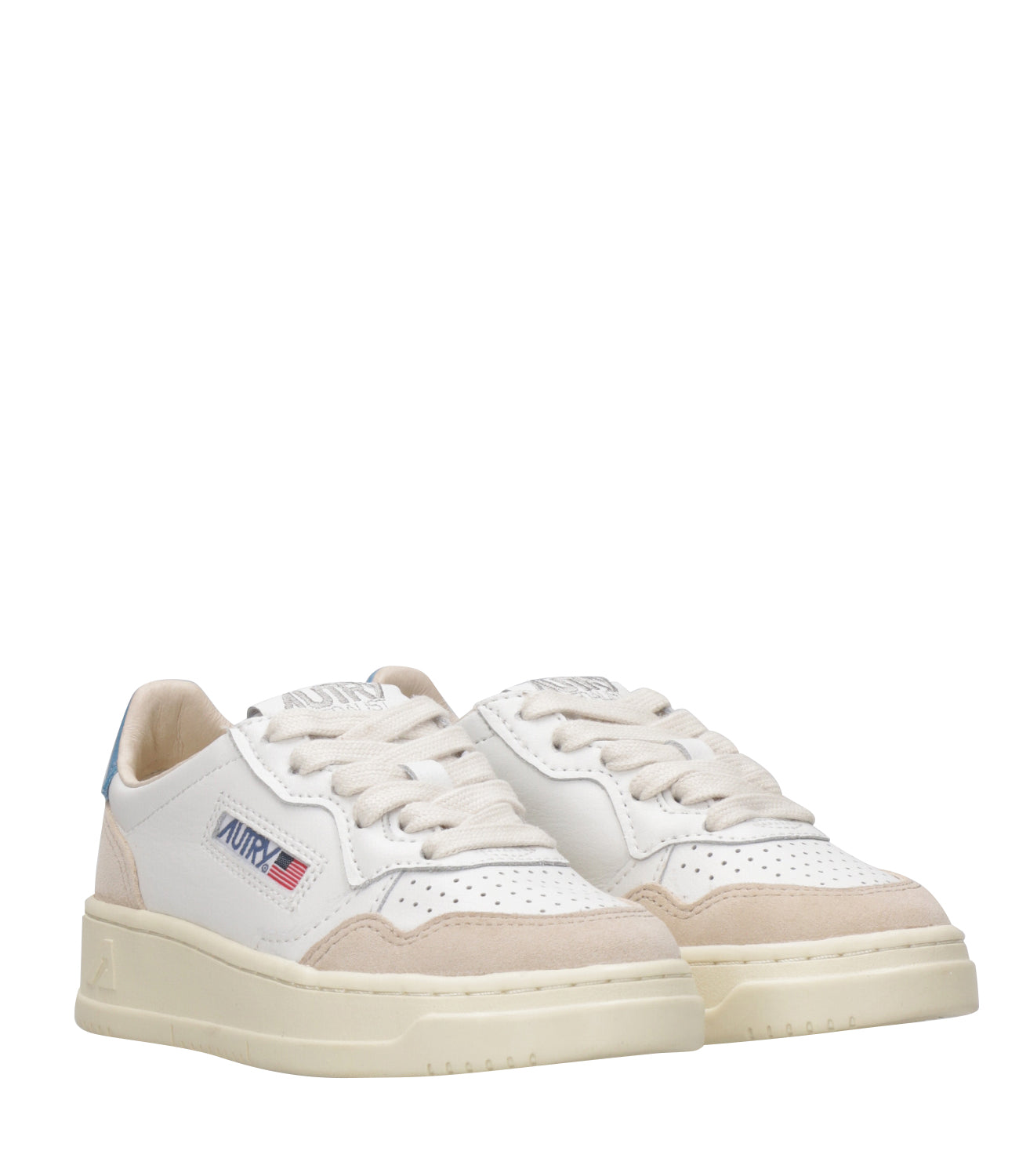 Autry Kids | Medalist Low White and Light Blue Sneakers