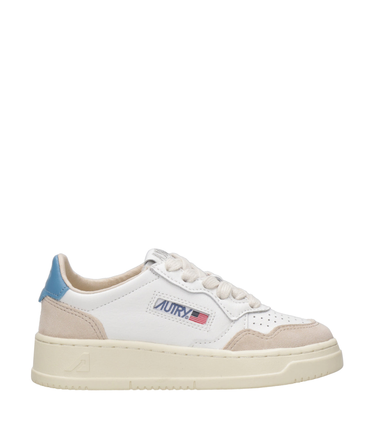 Autry Kids | Medalist Low White and Light Blue Sneakers