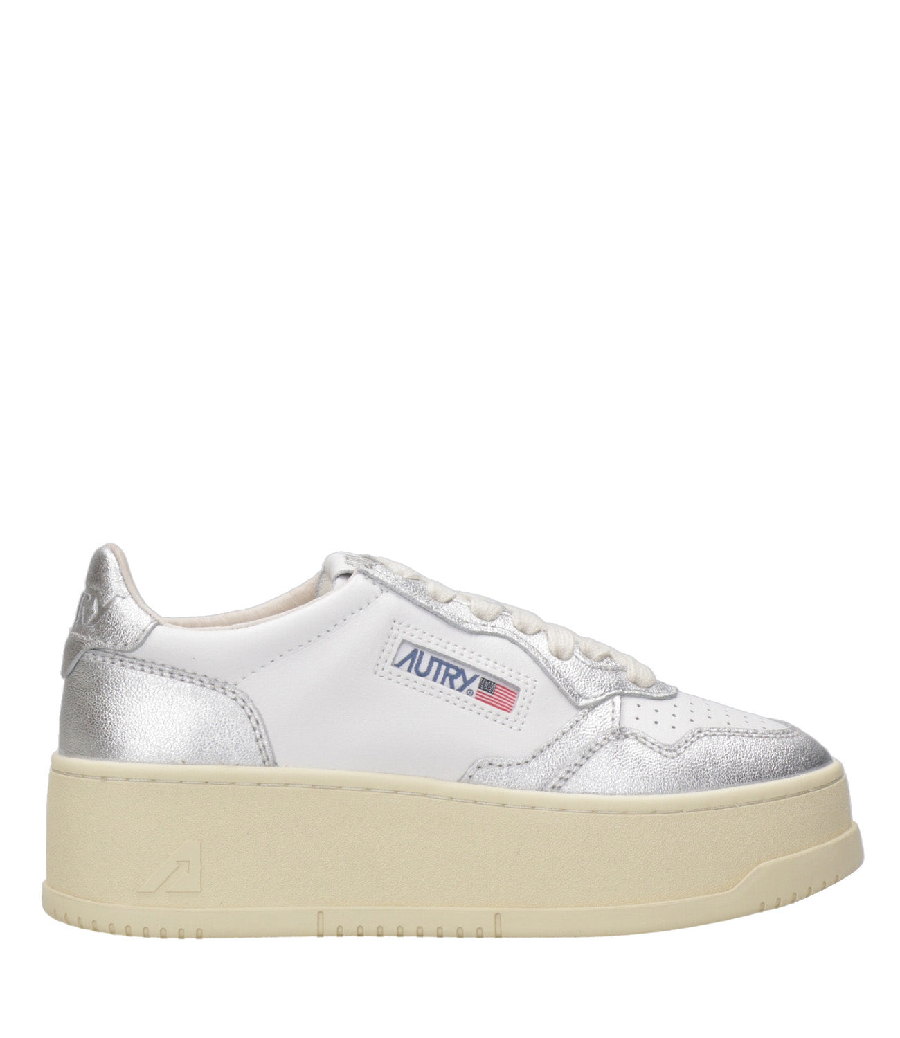 Autry | Platform Low White and Silver Sneakers