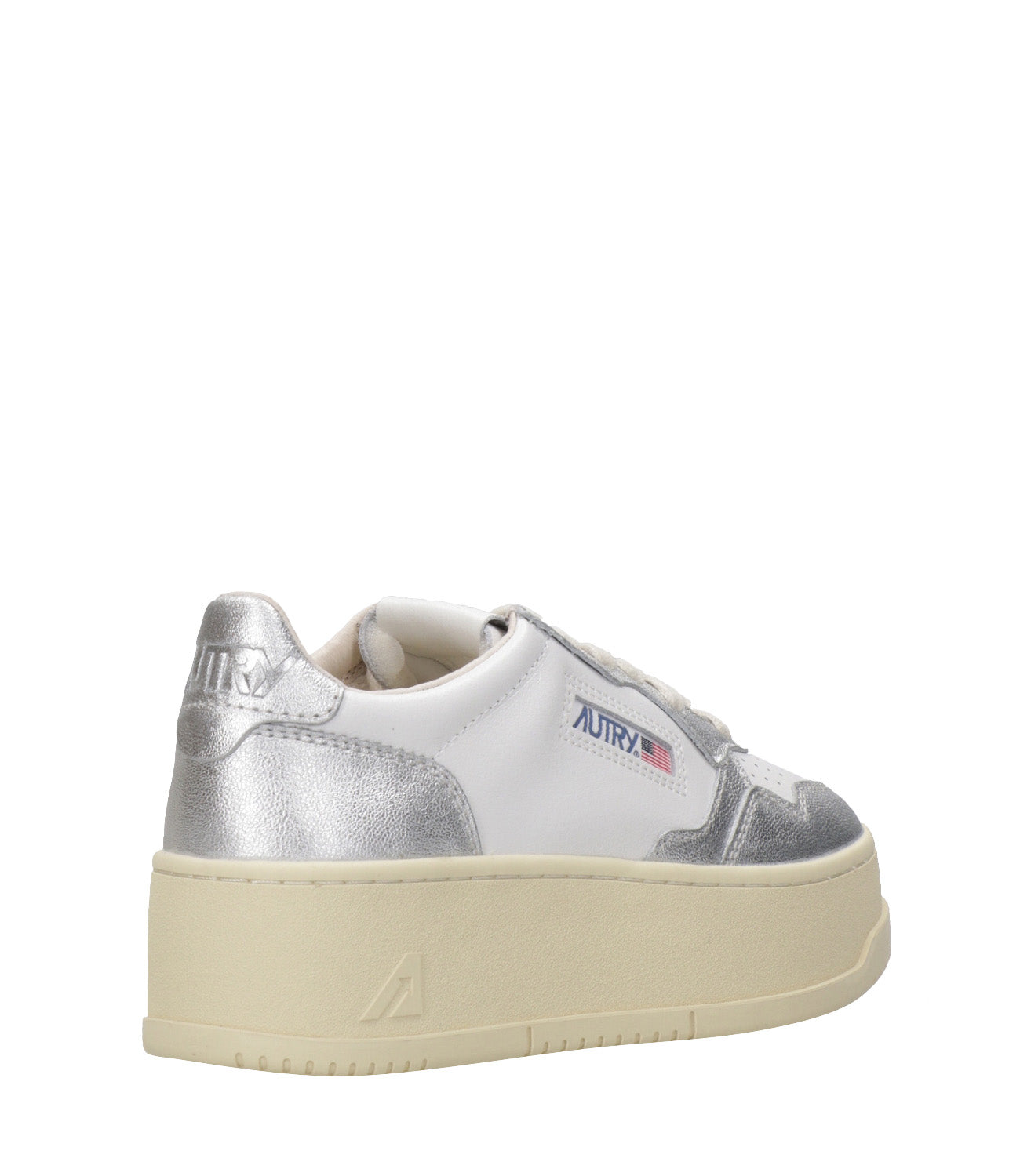 Autry | Platform Low White and Silver Sneakers
