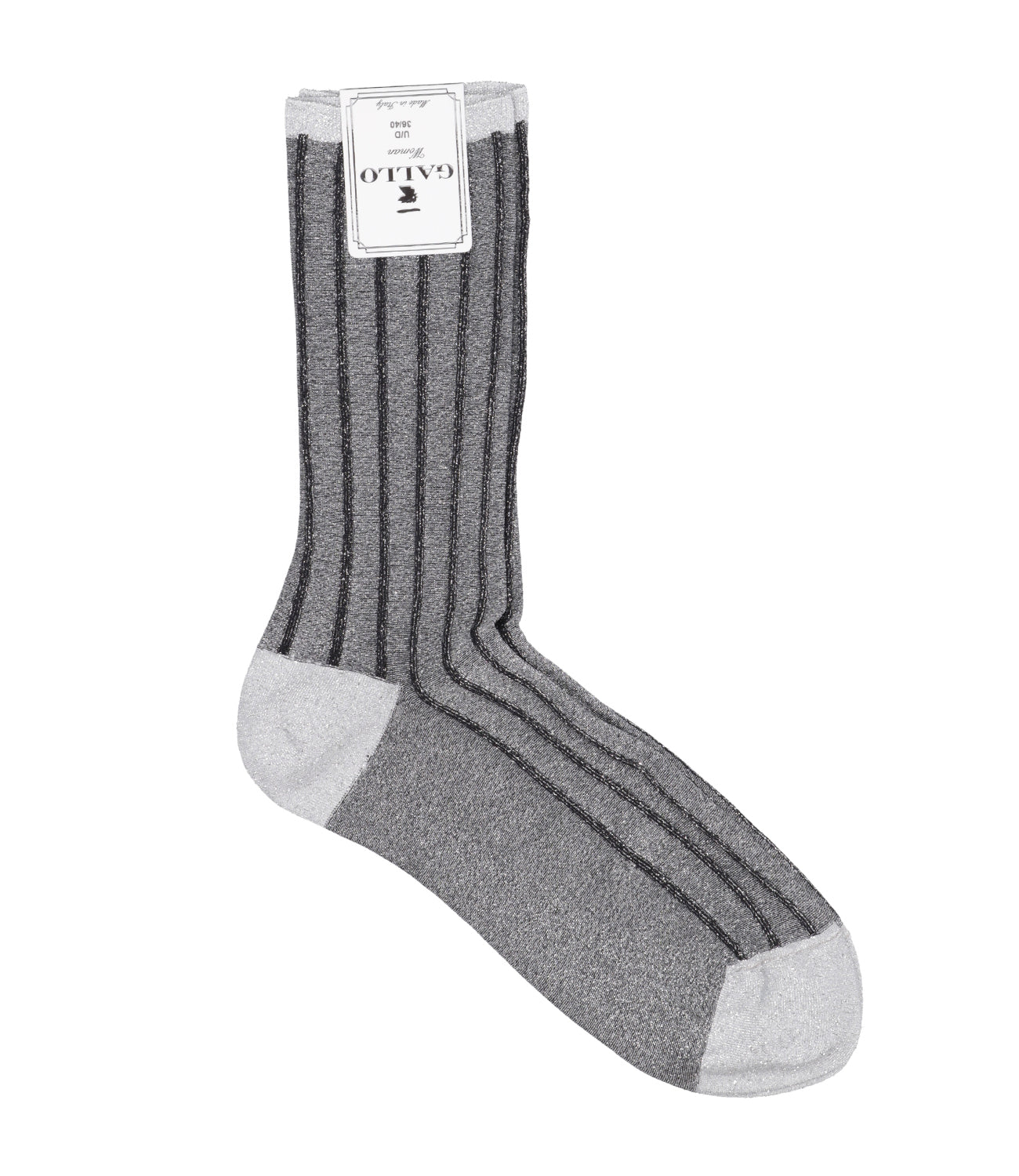 Gallo | Twin Rib Silver and Black Short Socks