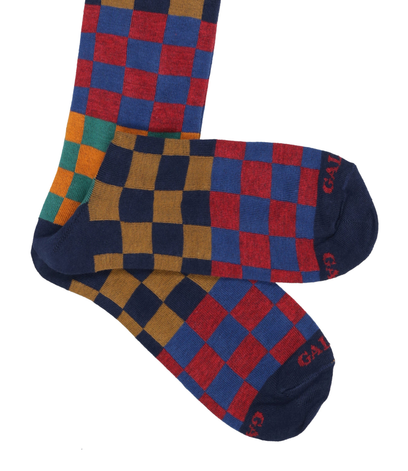 Gallo | Checkered Patterned Socks Orange Blue and Green