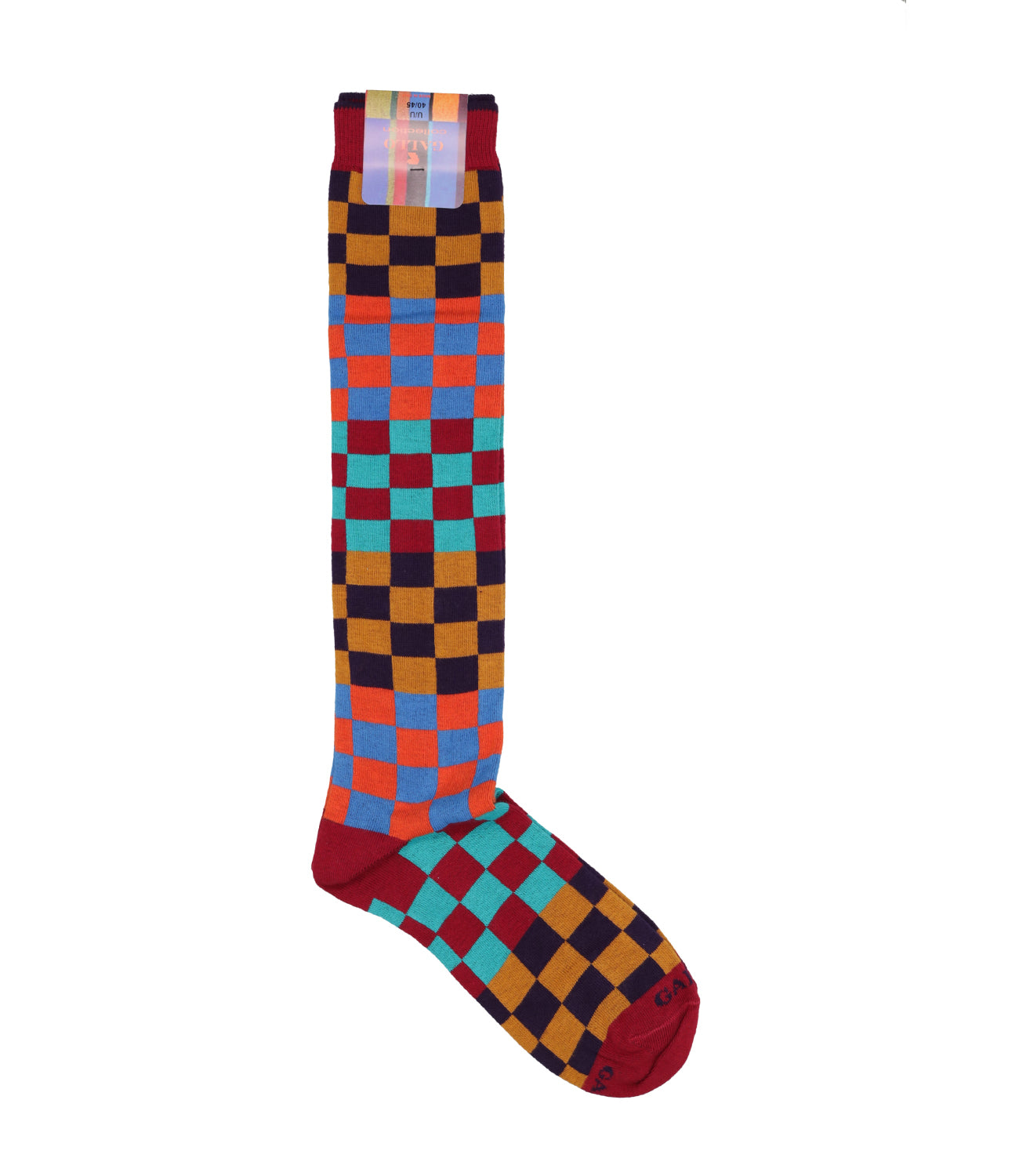 Gallo | Checkered Patterned Socks Orange Garnet and Cognac