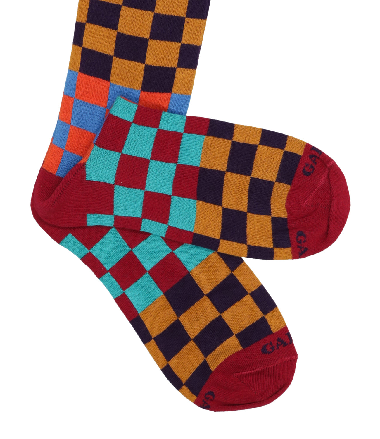 Gallo | Checkered Patterned Socks Orange Garnet and Cognac