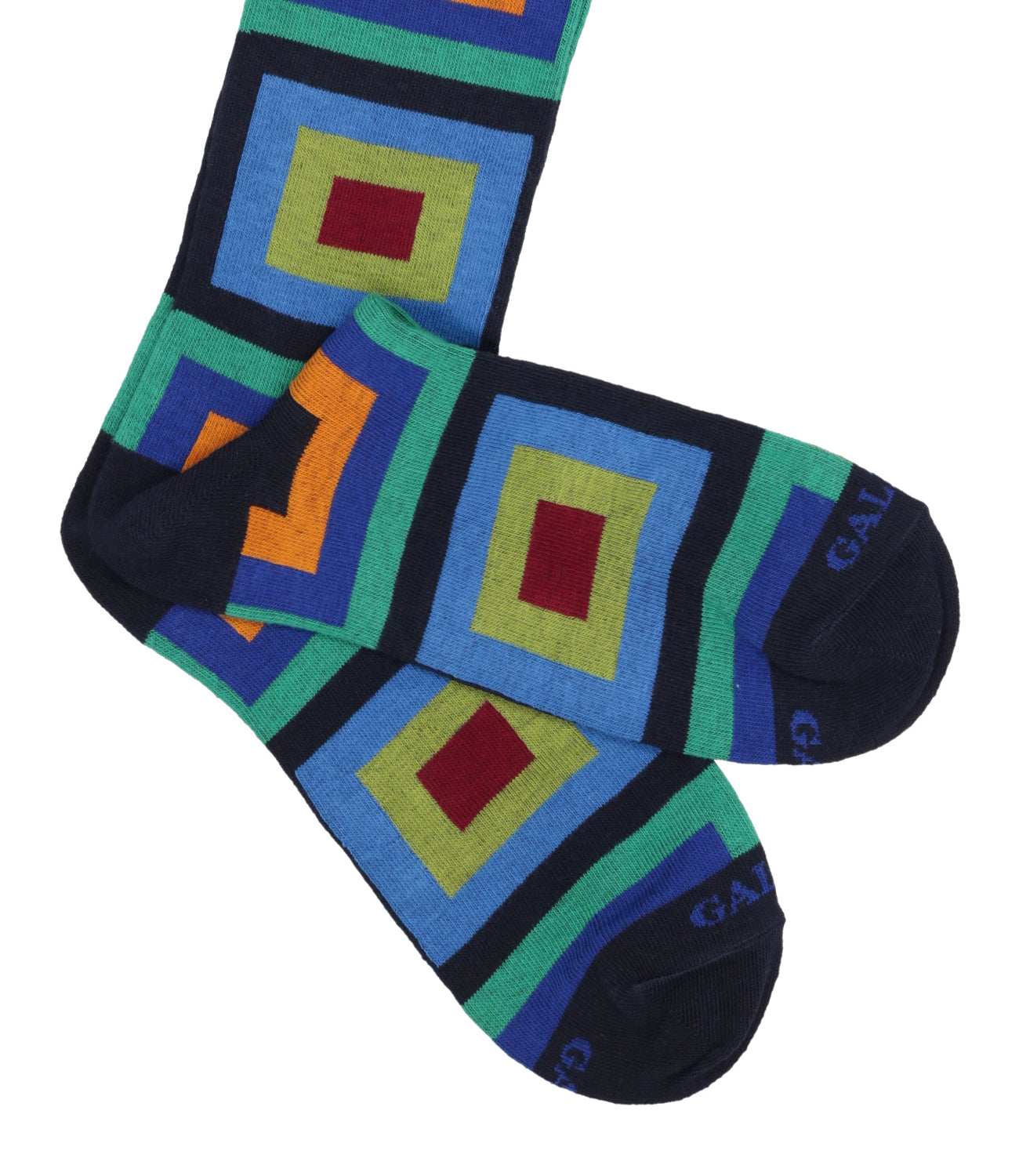 Gallo | Square Patterned Socks Navy Blue and Green