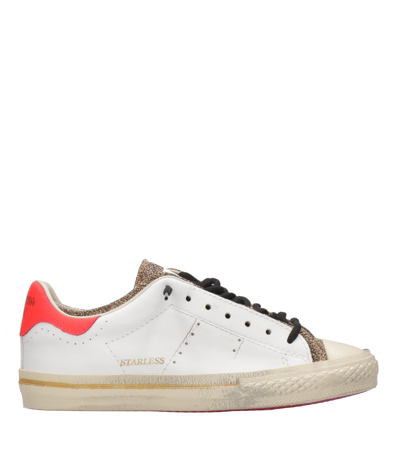 Hidnander | Starless Low White and Gold Sneakers