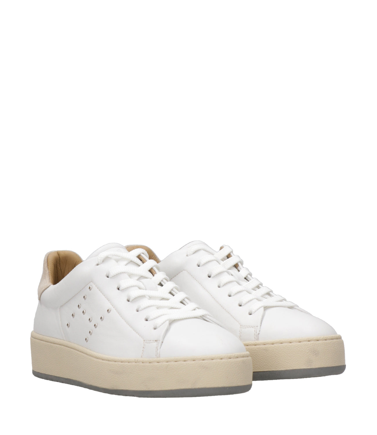 Hogan | Sneakers H672 Allacciato H Borchie Bianca e Sabbia