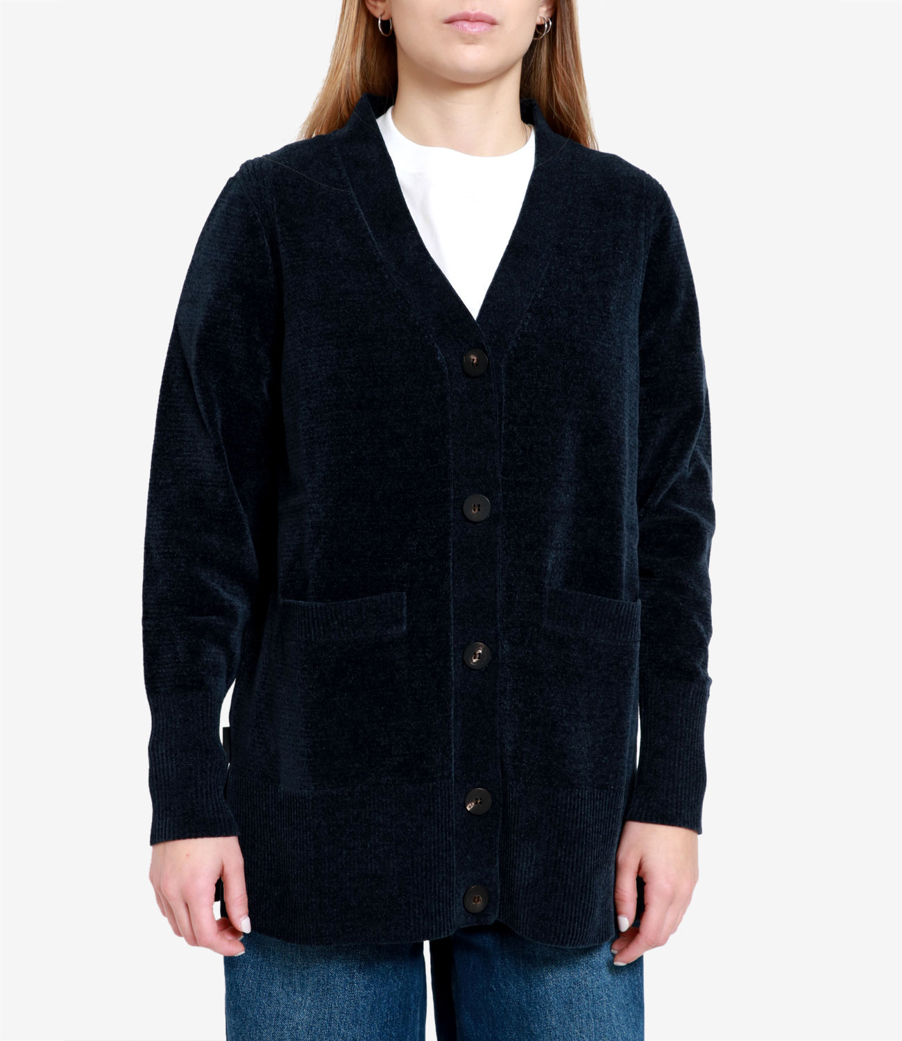 RRD | Cardigan Velvet vent knit Blue black