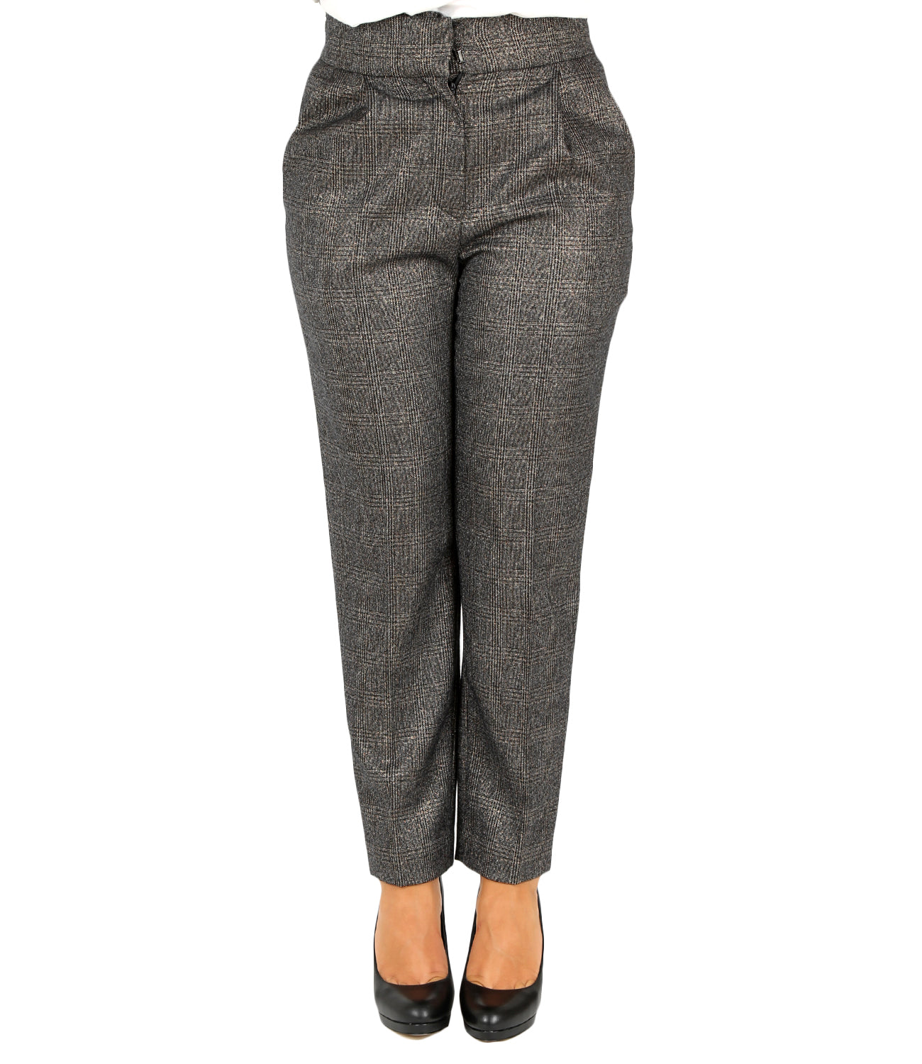 Pantalone "Soft Volume" in sparkling glen check di lana vergine