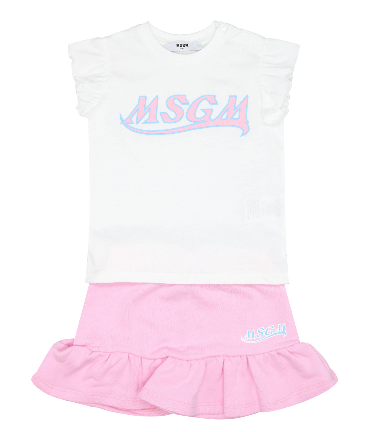 MSGM Kids | Pink and White T-Shirt and Skirt Set