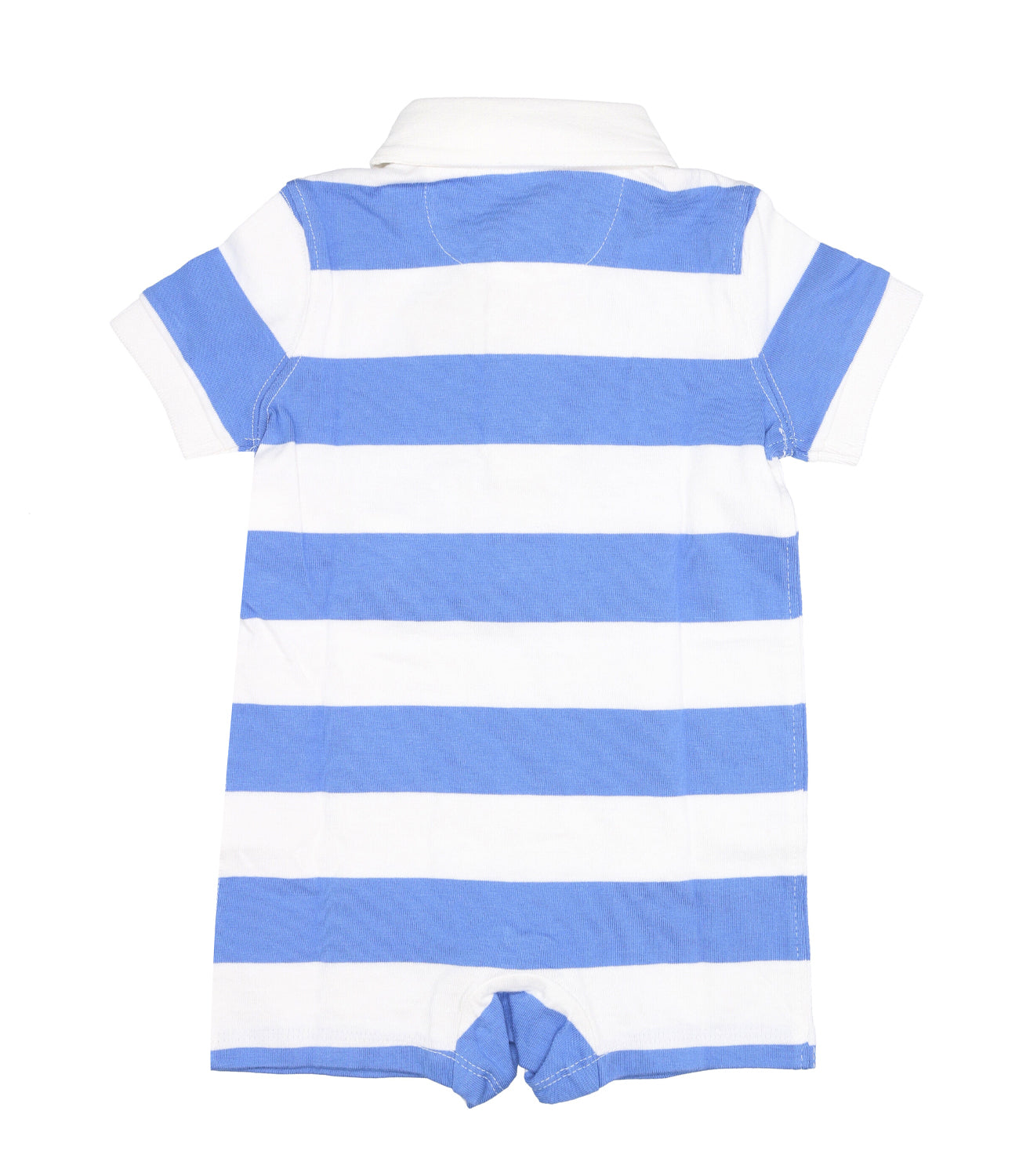 Ralph Lauren Childrenswear | Light Blue and White Rugby Romper.