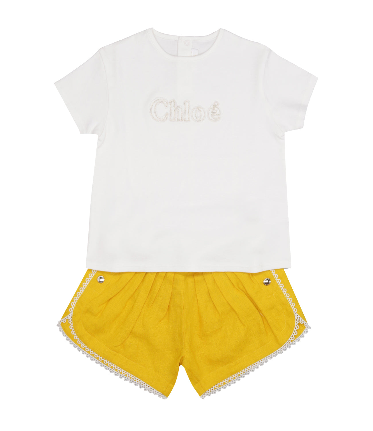 Chloè Kids | Set T-Shirt e Bermuda Bianco e Giallo