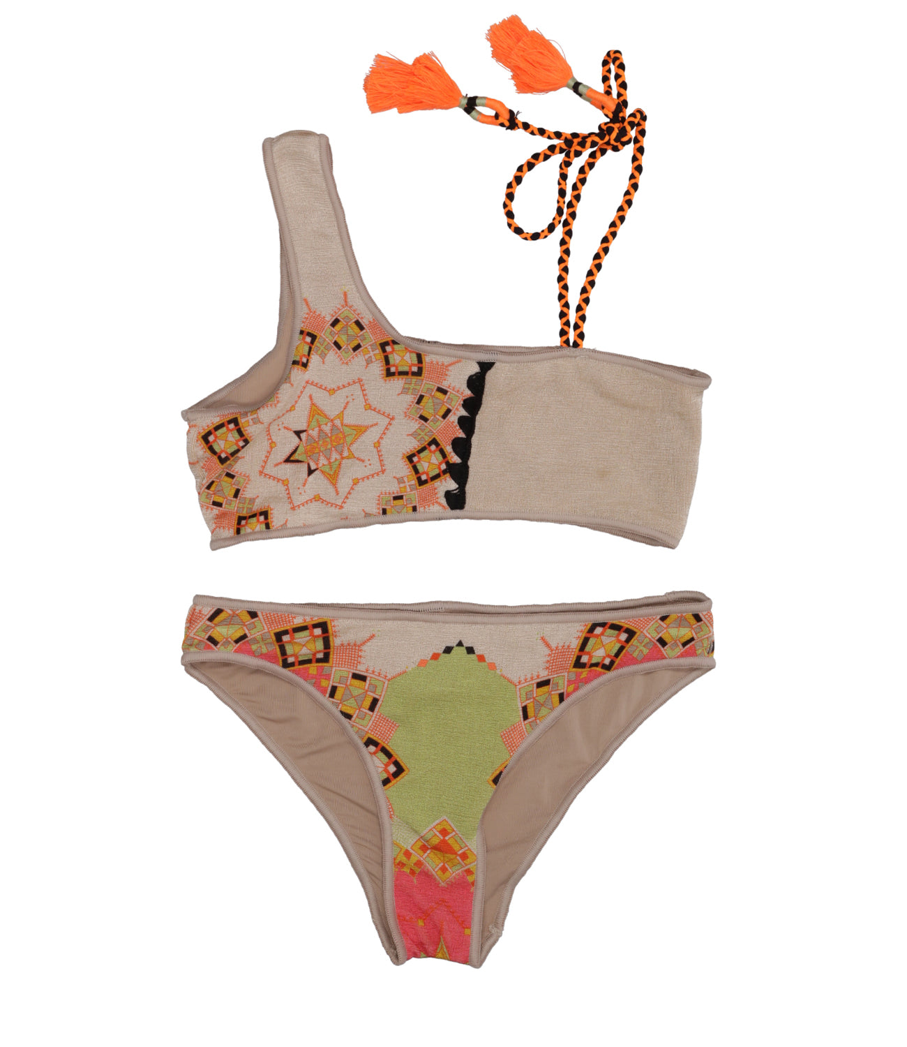 F**K Project Kids | One-Shoulder Bikini Swimsuit Beige and Orange