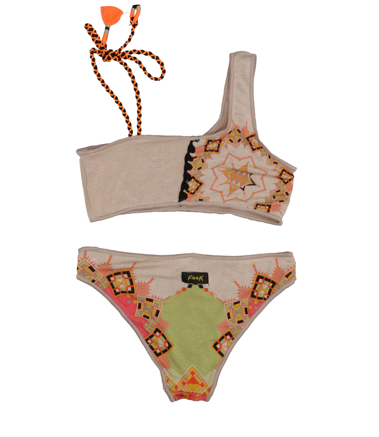 F**K Project Kids | One-Shoulder Bikini Swimsuit Beige and Orange