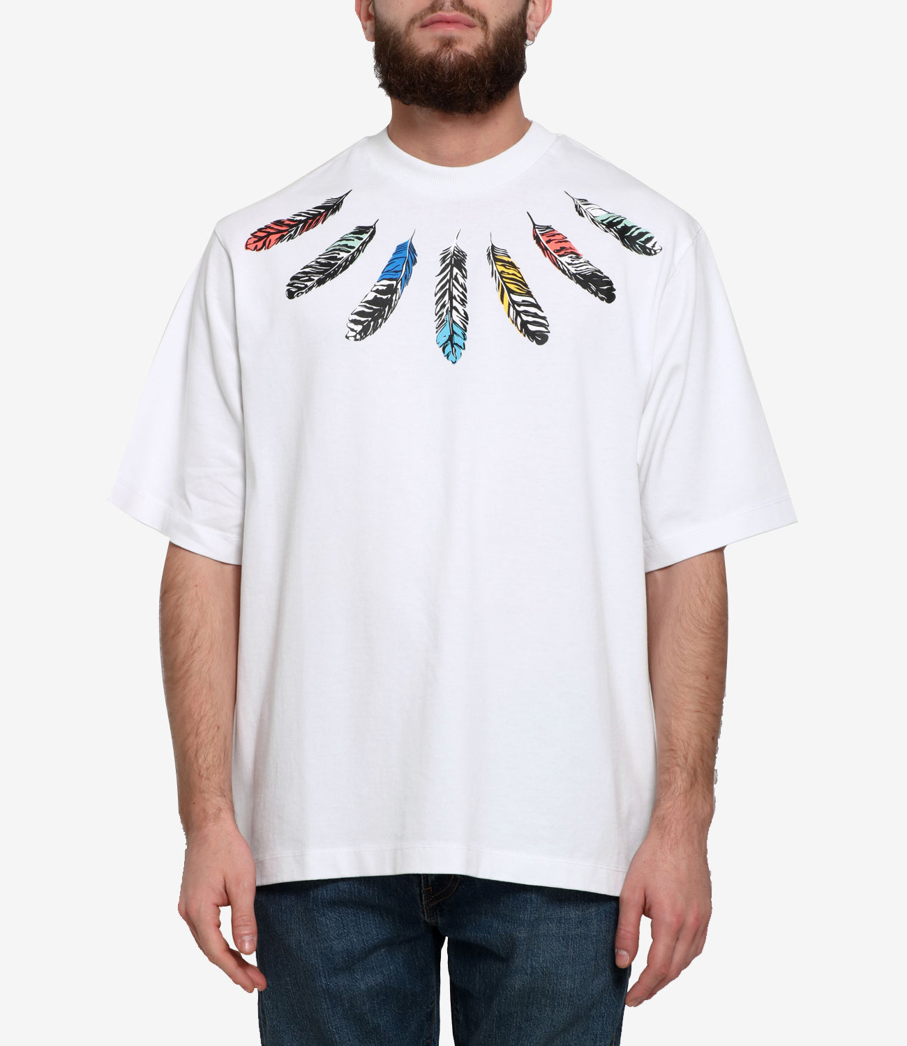 Marcelo Burlon | T-Shirt Collar Feathers Bianco e Grigio