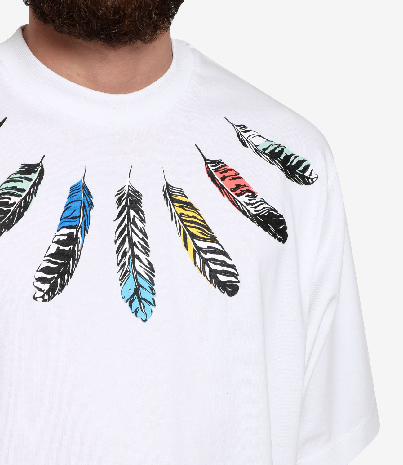 Marcelo Burlon | T-Shirt Collar Feathers Bianco e Grigio