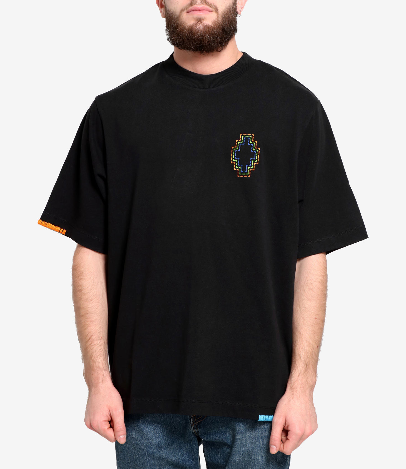 Marcelo Burlon | T-Shirt Stitch Cross Black and Orange