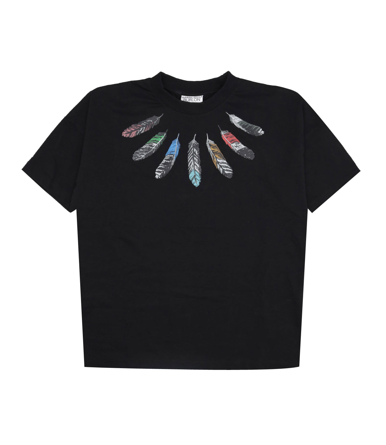 Marcelo Burlon Kids | T-Shirt Collar Feathers Nero e Grigio