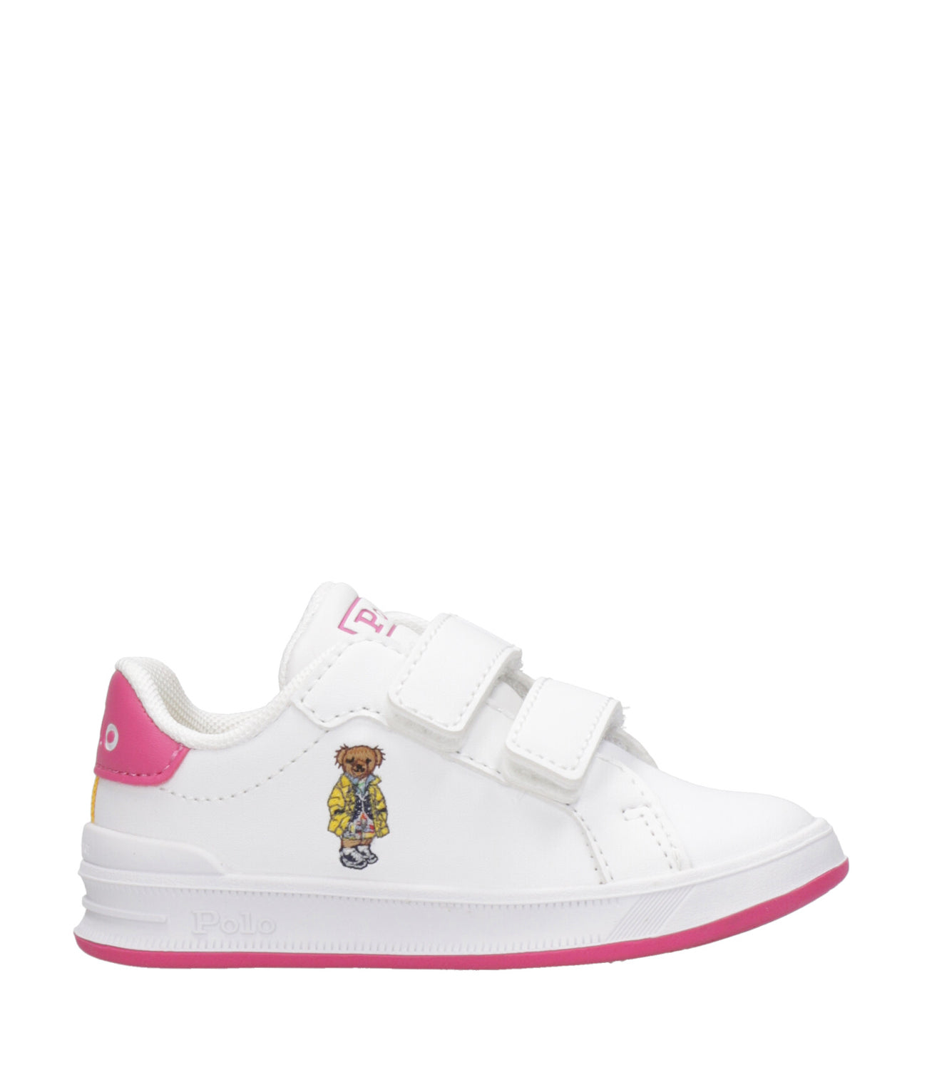 Ralph Lauren Childrenswear | Heritage Court II Bear EZ Sneakers White and Fuxia