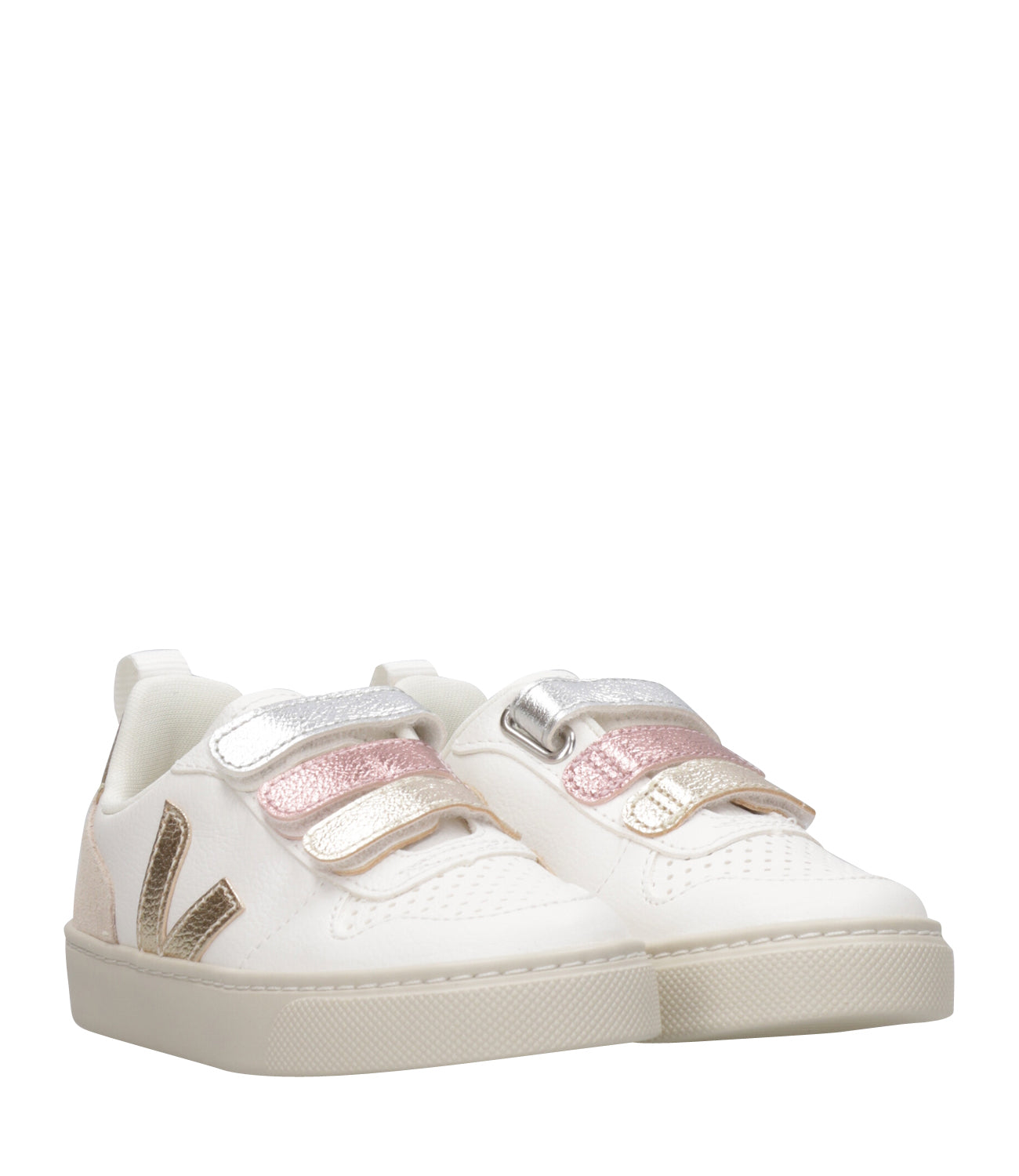 Veja Kids | Sneakers V-10 Velcro Bianco, Oro, Argento e Oro Rosa