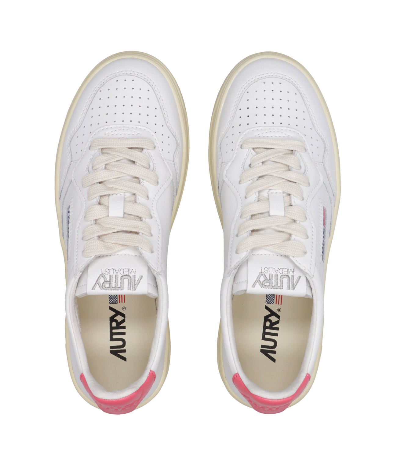 Autry | Medalist Low Woman White and Coral Sneakers