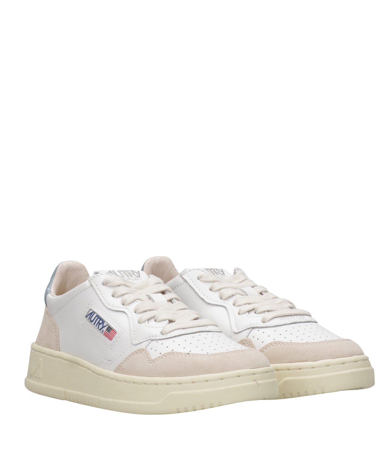 Autry | Medalist Low Woman White and Celeste Metallic Sneakers