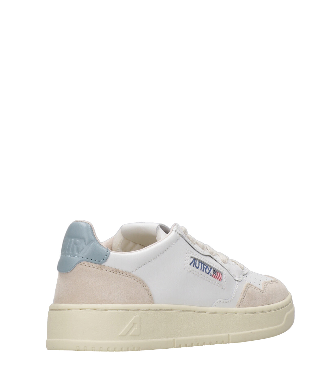 Autry | Medalist Low Woman White and Celeste Metallic Sneakers