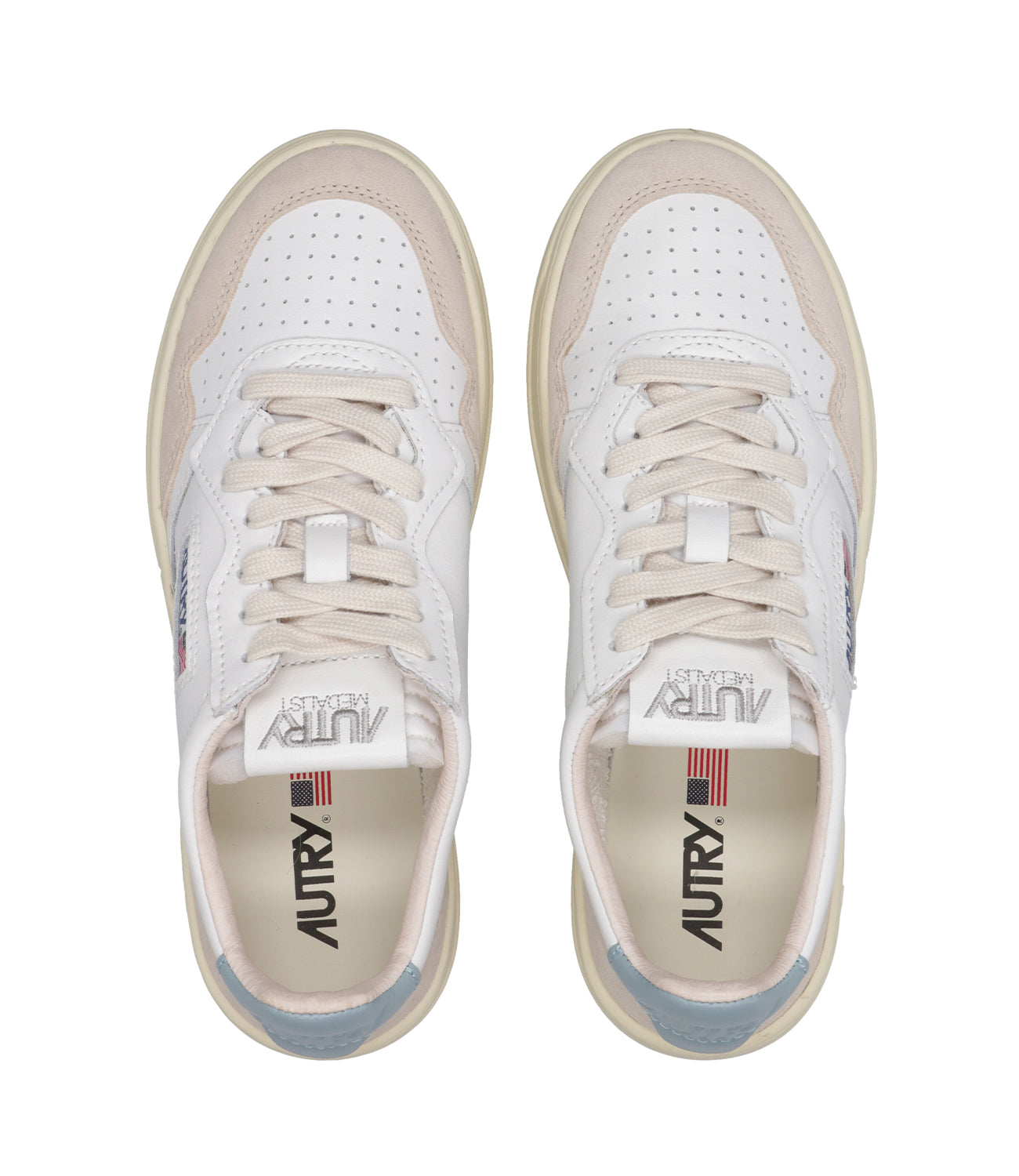 Autry | Medalist Low Woman White and Celeste Metallic Sneakers