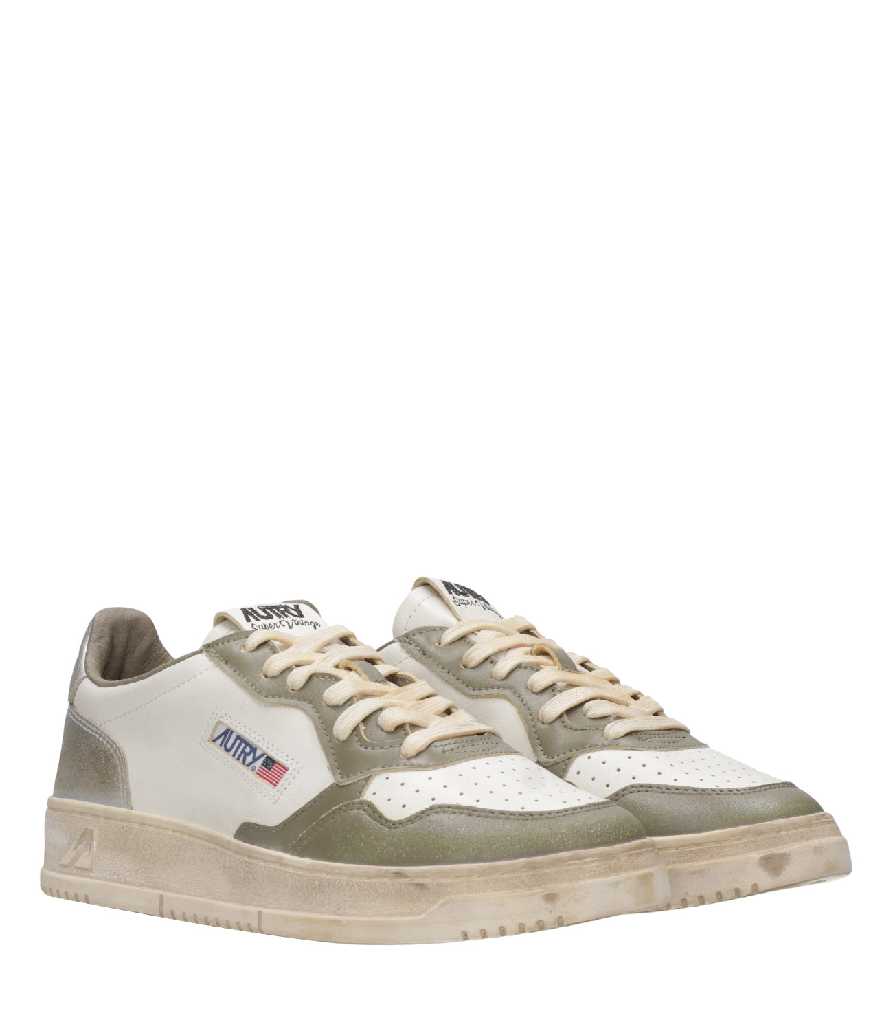 Autry | Sneakers Sup Vint Low Man White Green and Silver