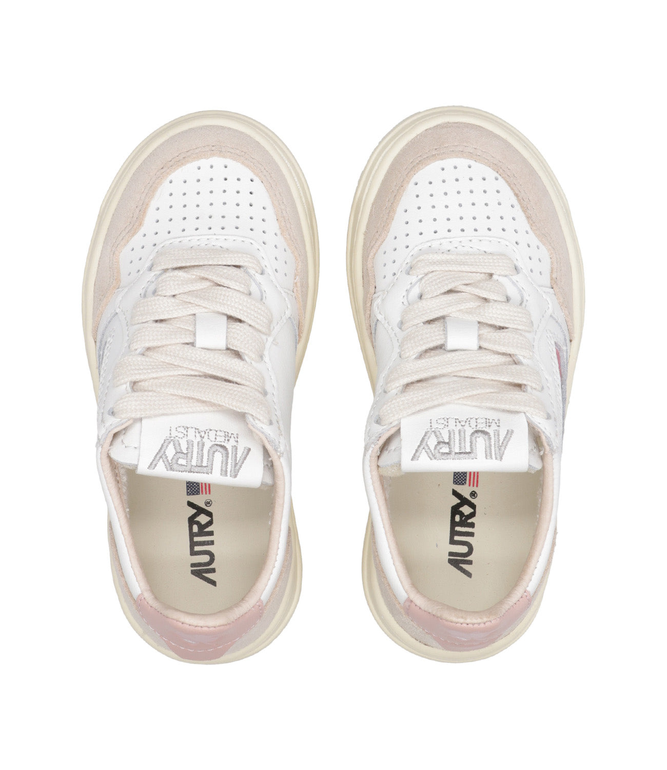 Autry Kids | Medalist Low White and Pink Sneakers