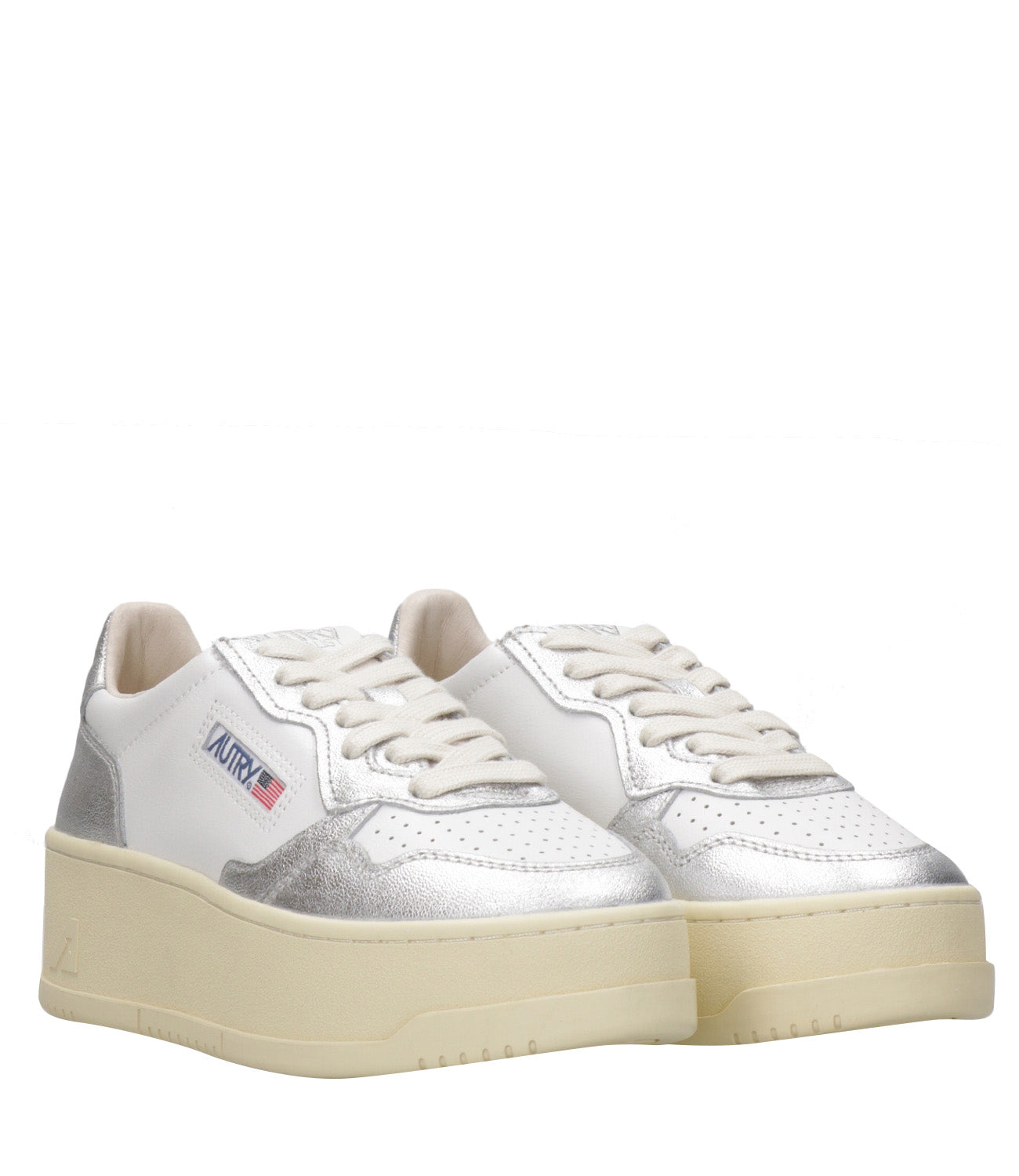 Autry | Platform Low Woman White and Silver Sneakers