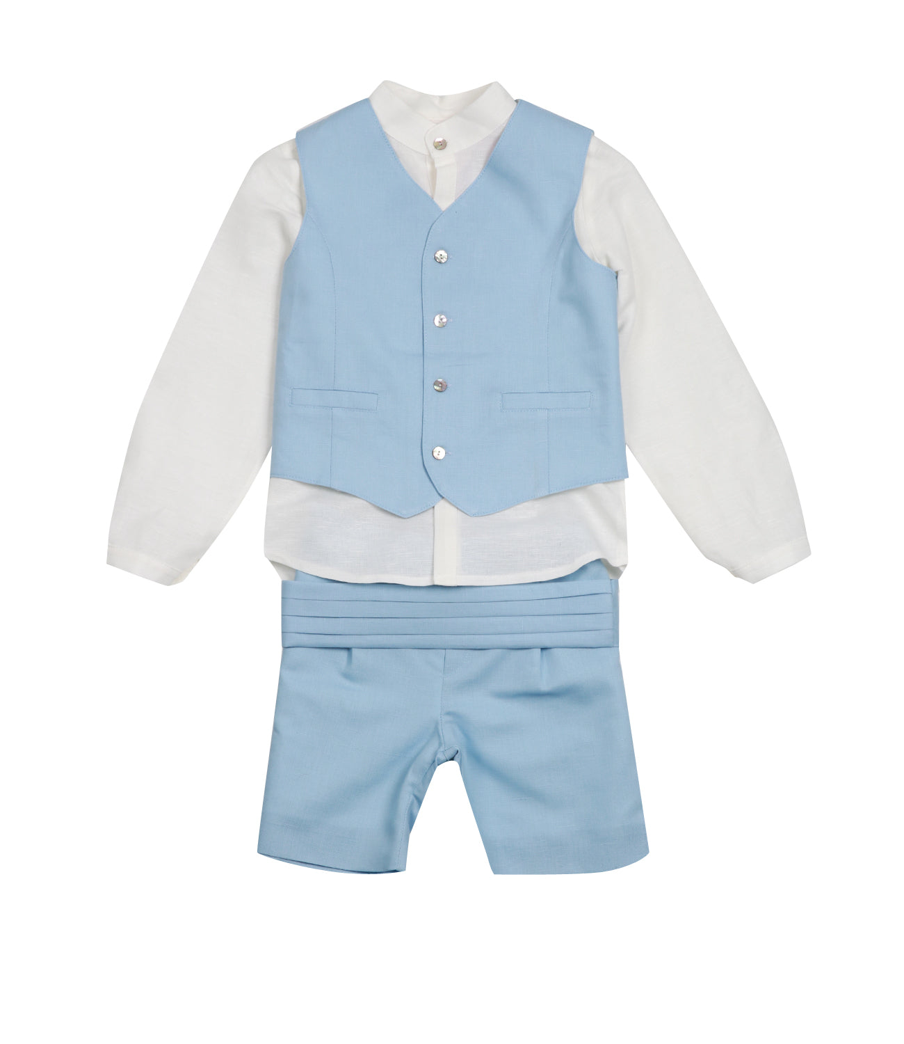 Mimilù | Set Gilet Camicia e Bermuda Celeste e Bianco