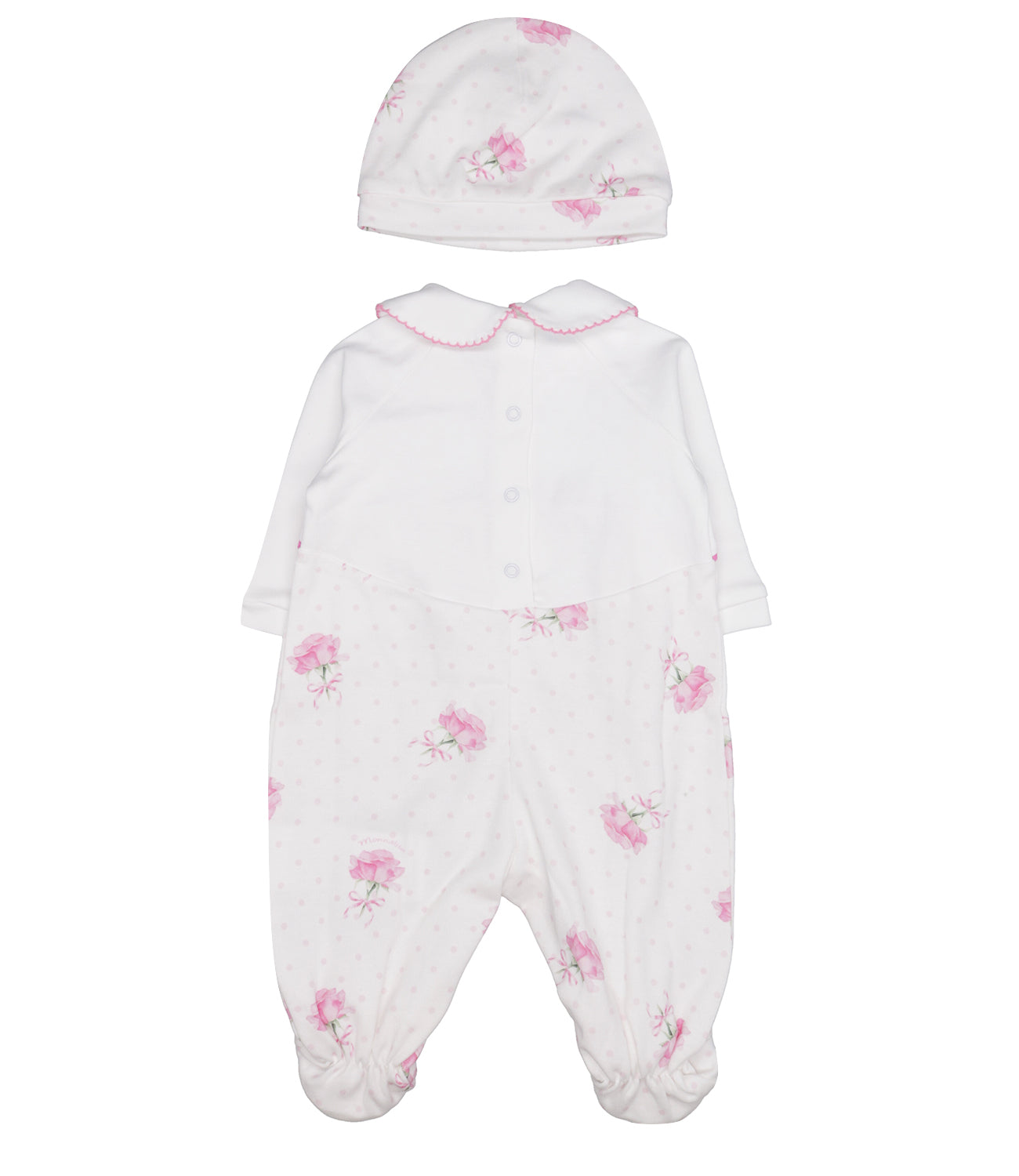 Monnalisa | Pink and White Sleepsuit and Bonnet Set