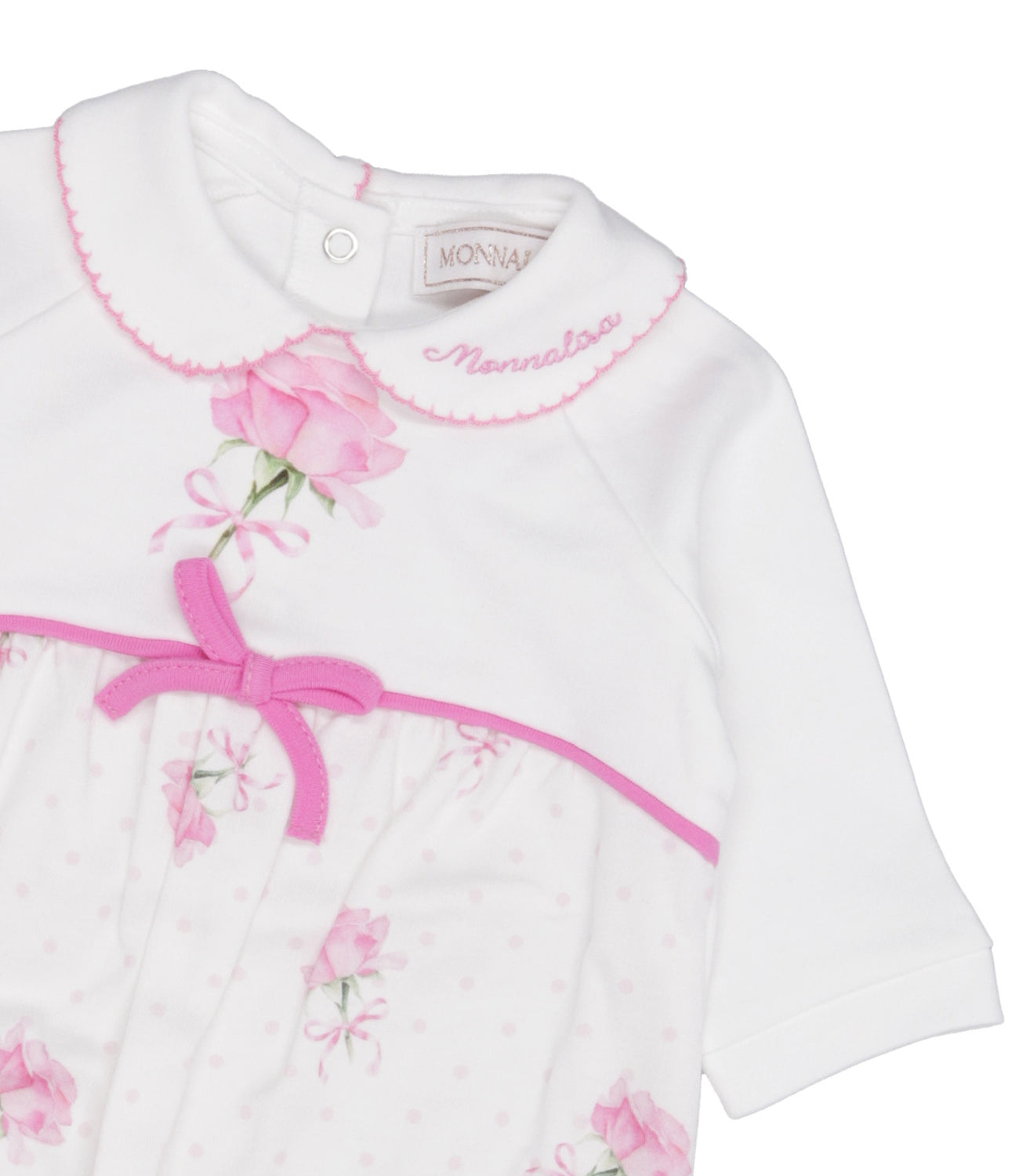 Monnalisa | Pink and White Sleepsuit and Bonnet Set