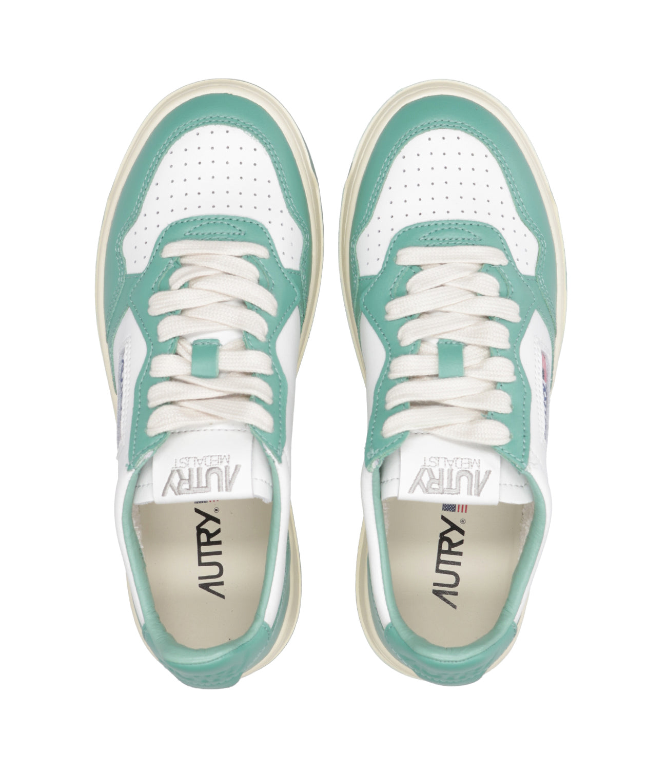 Autry | Medalist Low White and Teal Sneakers